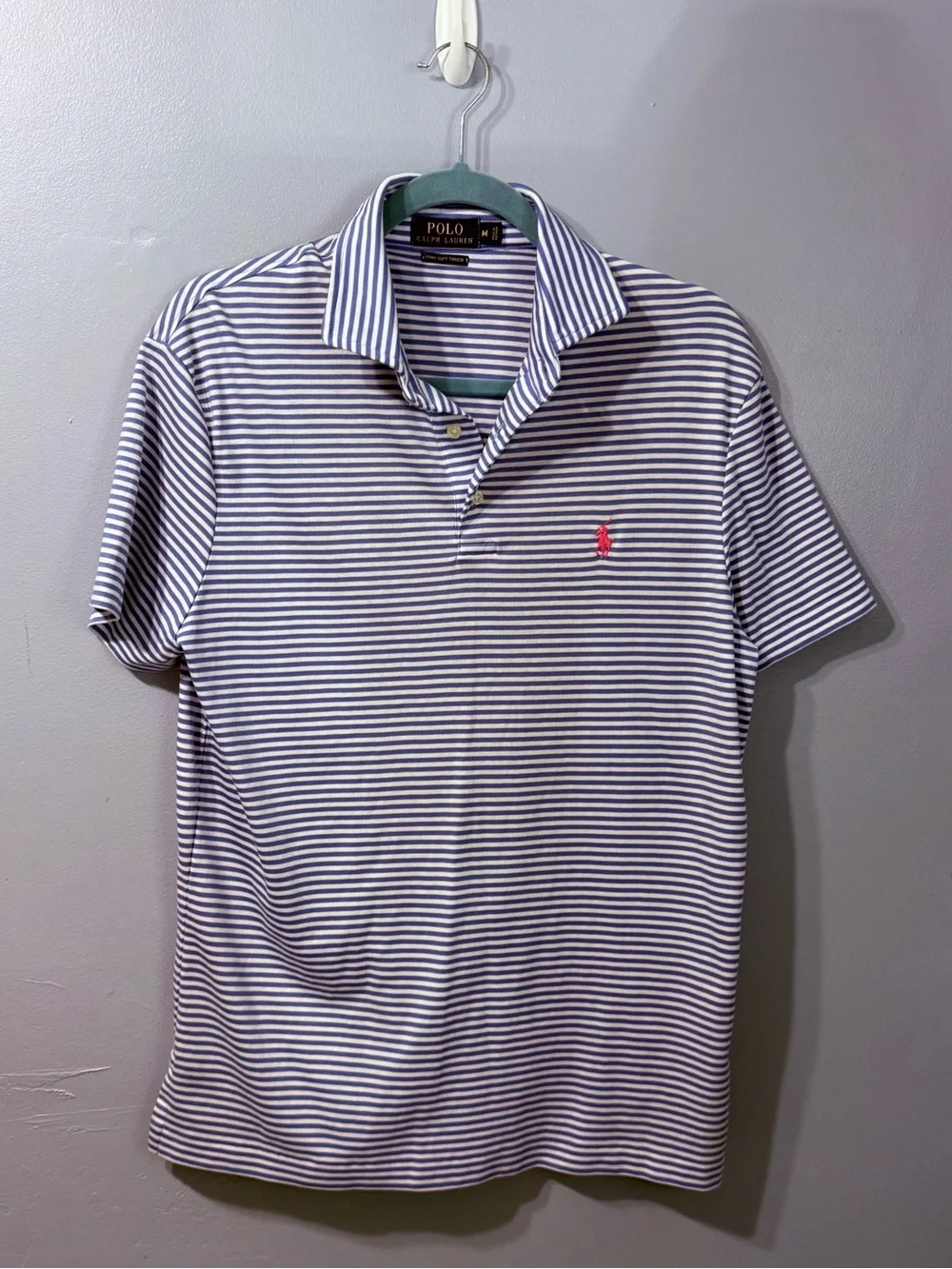 Polo Ralph Lauren Pima Soft Blue and White Golf Polo Pink Pony Detail Men’s M